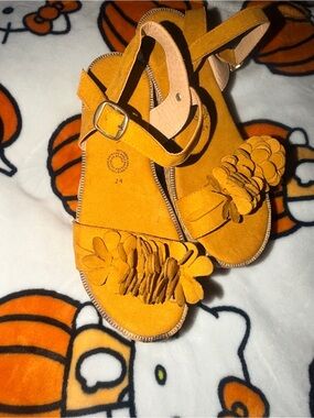 Girls' Floral Strap Sandals in Mustard Yellow